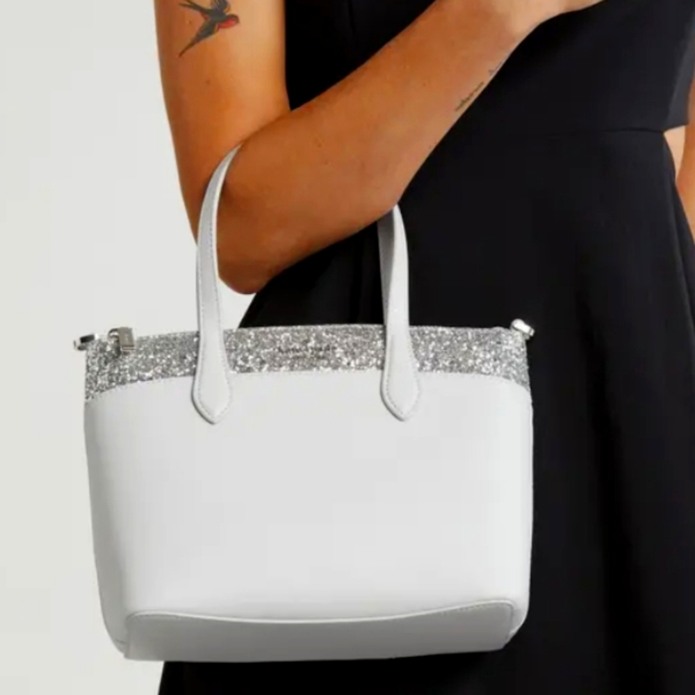 NWT Kate Spade ♠️ Gray/Silver Flash Glitter Elegant Party Satchel w Sparkles
